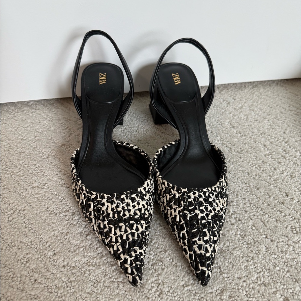 Zara Black and White Geometric Heels